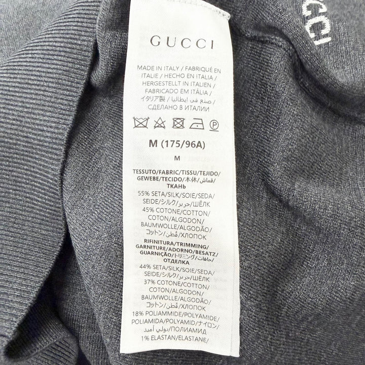 極美品□GUCCI グッチ 819421 シルク55％ インターシャロゴ ロングスリーブニット セーター チャコールグレー M イタリア製 正規品
