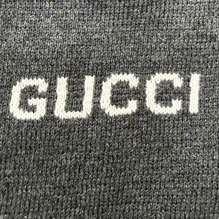 極美品□GUCCI グッチ 819421 シルク55％ インターシャロゴ ロングスリーブニット セーター チャコールグレー M イタリア製 正規品