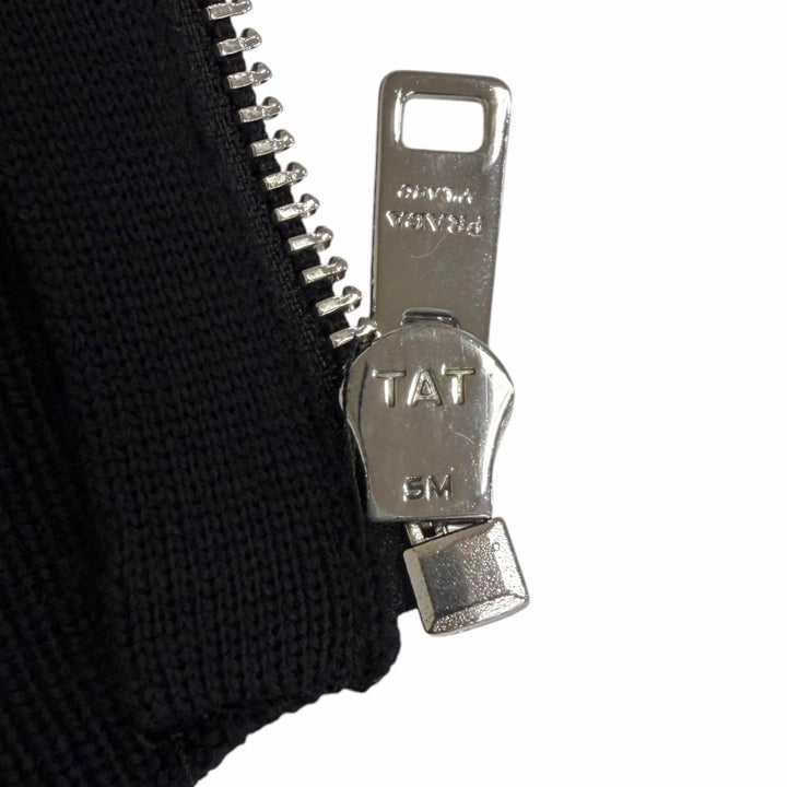美品□PRADA プラダ 2022年製 UMG116 バージンウール トライアングルロゴ ナイロン切替 ニットブルゾンジャケット ブラック 48 正規品