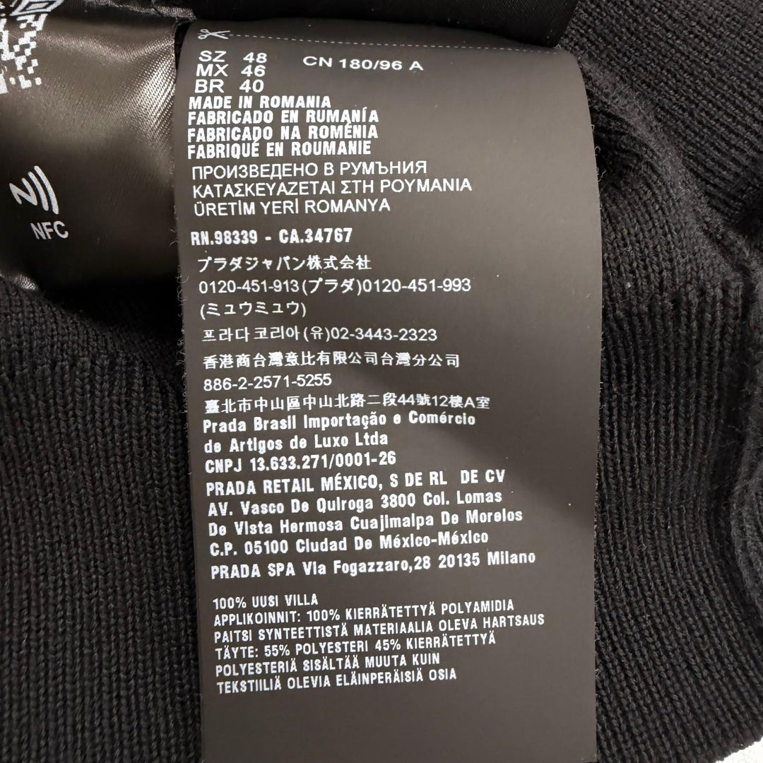 美品□PRADA プラダ 2022年製 UMG116 バージンウール トライアングルロゴ ナイロン切替 ニットブルゾンジャケット ブラック 48 正規品
