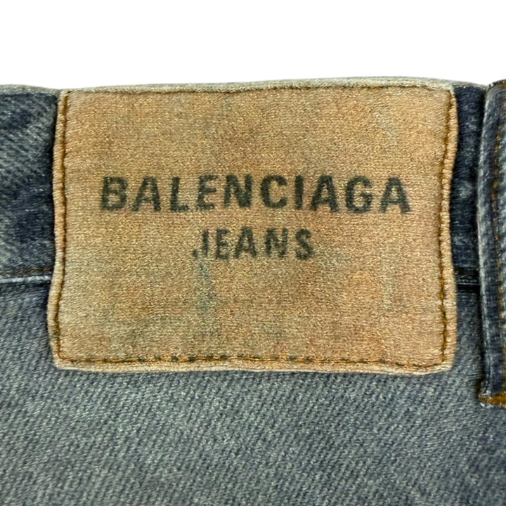 極美品□BALENCIAGA バレンシアガ 24SS 675336 トロンプルイユ デニム転写 裏起毛 ダメージ加工 スウェットパンツ XS 伊製 正規品