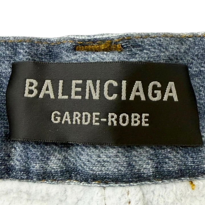 極美品□BALENCIAGA バレンシアガ 24SS 675336 トロンプルイユ デニム転写 裏起毛 ダメージ加工 スウェットパンツ XS 伊製 正規品