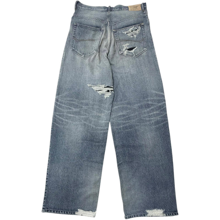 極美品□BALENCIAGA バレンシアガ 24SS 675336 トロンプルイユ デニム転写 裏起毛 ダメージ加工 スウェットパンツ XS 伊製 正規品