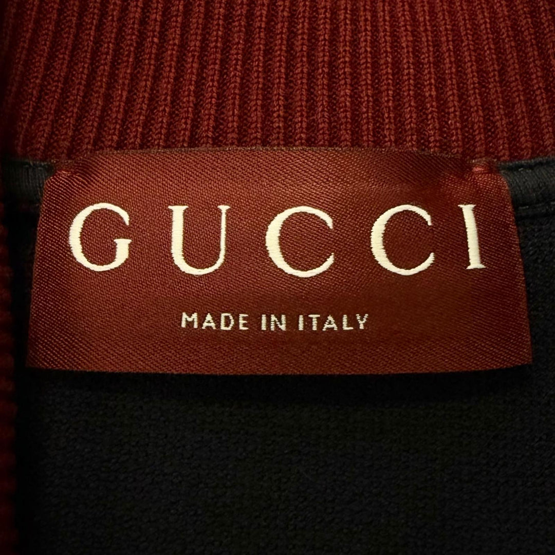 美品□GUCCI グッチ 2025年製 829434 ロゴ刺繍 コットンピケ 半袖ポロシャツ カットソー ネイビー ボルドー XS イタリア製 正規品 メンズ