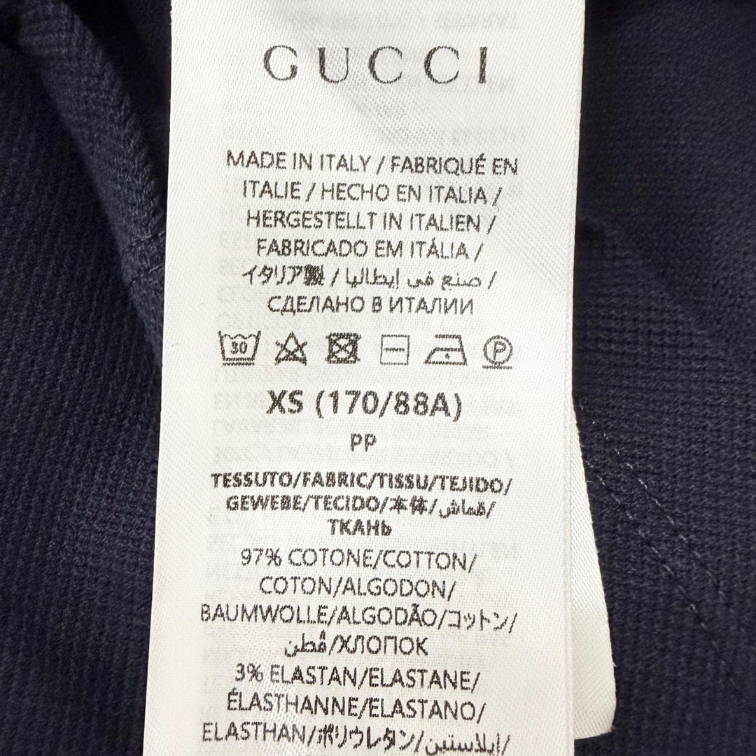 美品□GUCCI グッチ 2025年製 829434 ロゴ刺繍 コットンピケ 半袖ポロシャツ カットソー ネイビー ボルドー XS イタリア製 正規品 メンズ