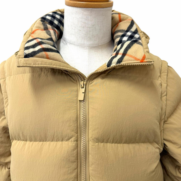 美品□BURBERRY バーバリー 8097944 一部ノバチェック柄 2way デタッチャブルスリーブ ダウンジャケット ベージュ S 正規品 メンズ