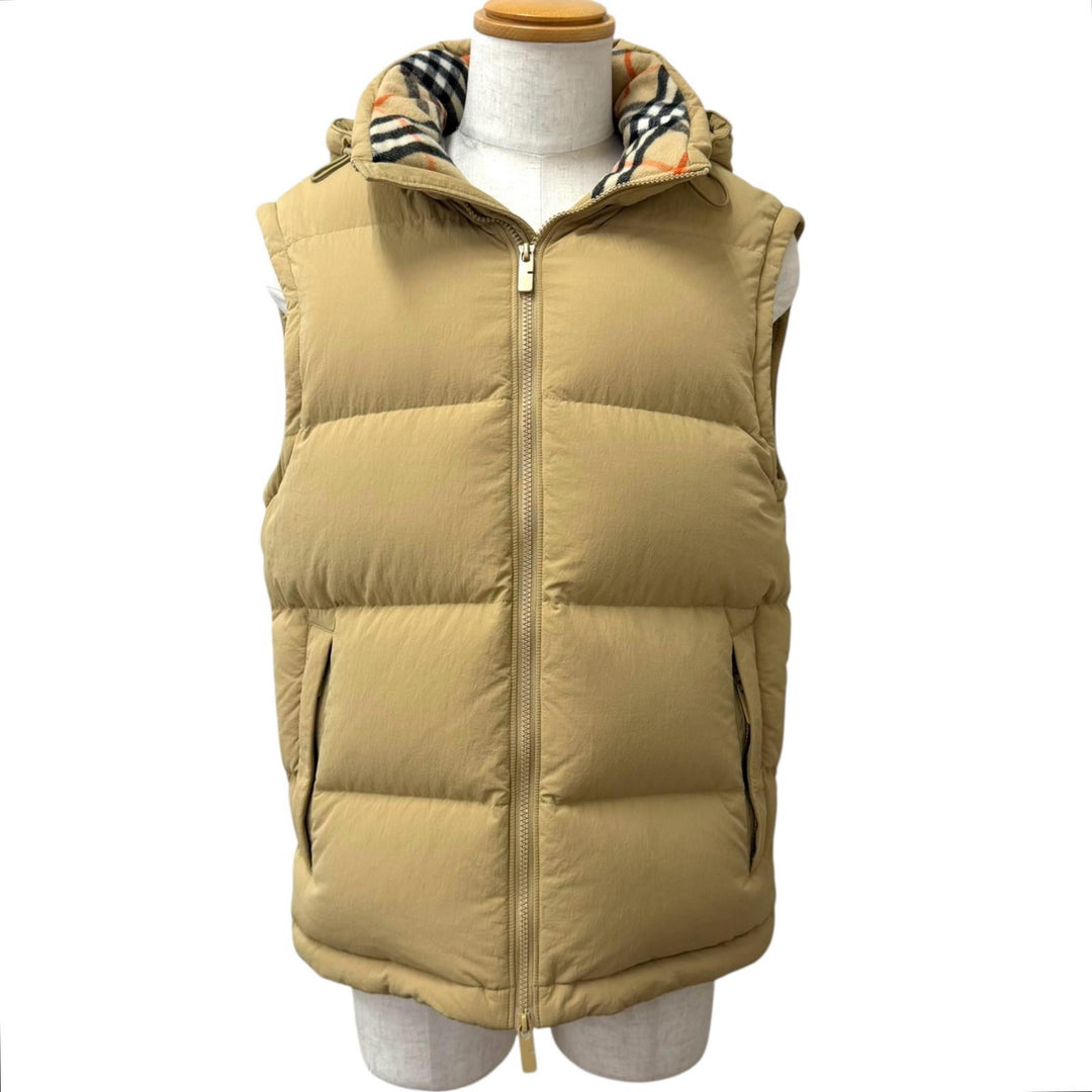 美品□BURBERRY バーバリー 8097944 一部ノバチェック柄 2way デタッチャブルスリーブ ダウンジャケット ベージュ S 正規品 メンズ