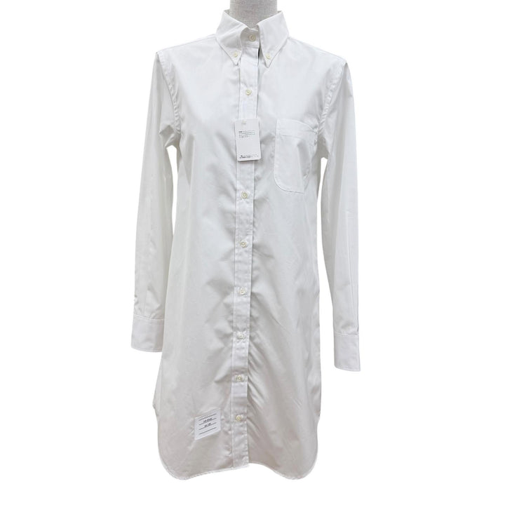 未使用品☆THOM BROWNE トムブラウン FDS002E オックスフォード グログラン プラケット ミニ シャツドレス ワンピース 白 40 伊製 正規品