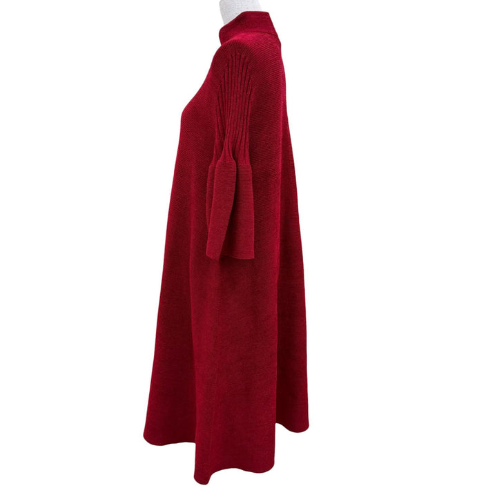 極美品☆CFCL シーエフシーエル CF008KH010 POTTERY VELVET LONG BELL SLEEVE FLARE MINI DRESS ニットワンピース レッド F 正規品