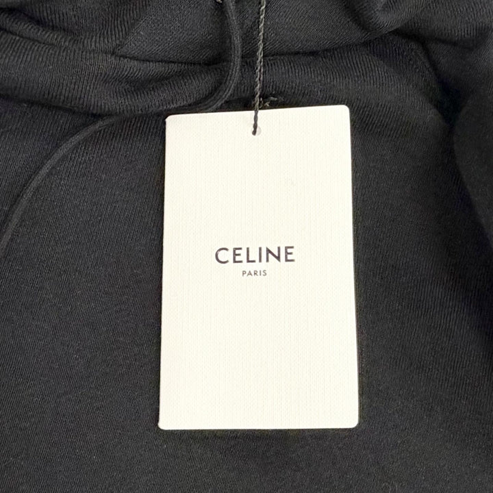 極美△CELINE セリーヌ 2Y005632E コットン100% インビテーション バックロゴ フーディー パーカー ブラック S 日本製 正規品 レディース