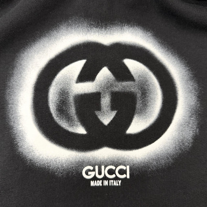 美品□GUCCI グッチ 24SS 770839 インターロッキングG ロゴプリント スウェットパーカー フーディー 黒 XS イタリア製 正規品 メンズ