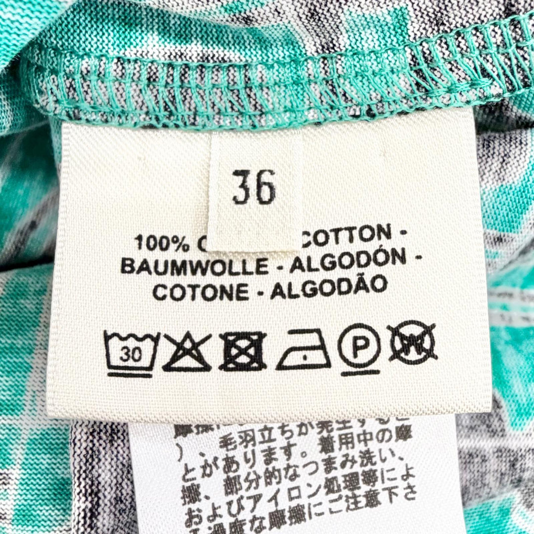 極美品△HERMES エルメス 17-7720 DO RE BOUCLES コットン100% スクエアネック 七分袖 トップス グリーン ブラック 36 フランス製 正規品
