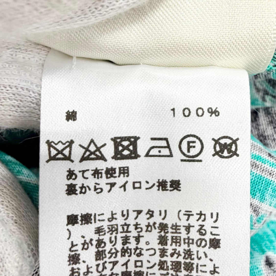 極美品△HERMES エルメス 17-7720 DO RE BOUCLES コットン100% スクエアネック 七分袖 トップス グリーン ブラック 36 フランス製 正規品