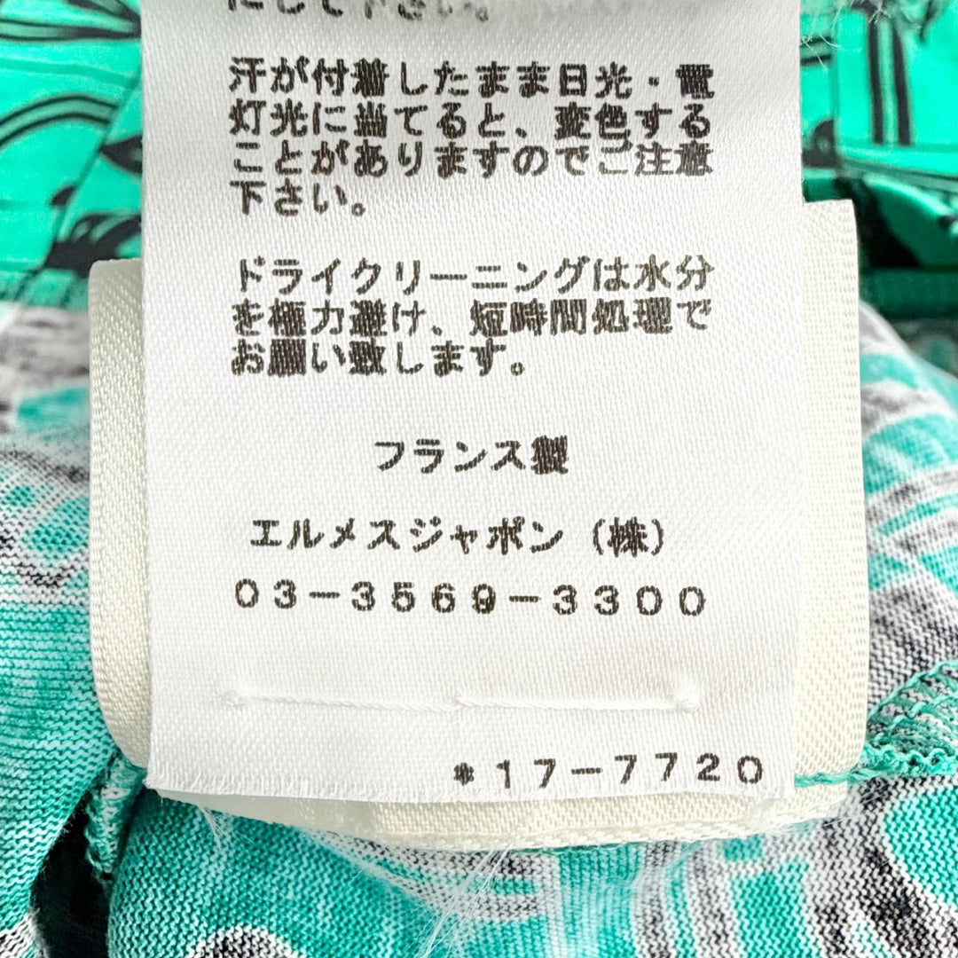 極美品△HERMES エルメス 17-7720 DO RE BOUCLES コットン100% スクエアネック 七分袖 トップス グリーン ブラック 36 フランス製 正規品