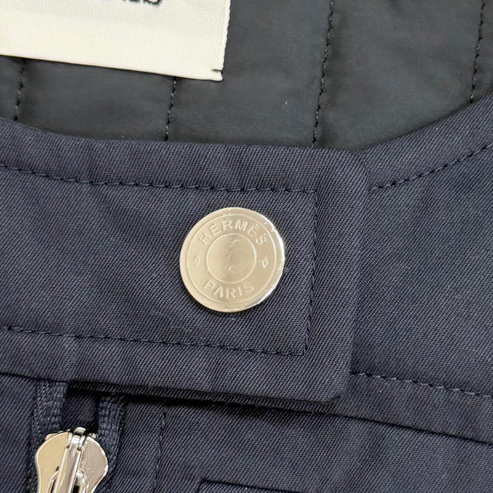 未使用△HERMES エルメス 26SS 6E0227DK カルトゥッシュ クルードセル セリエボタン 中綿 ノーカラージャケット ネイビー 40 仏製 正規品