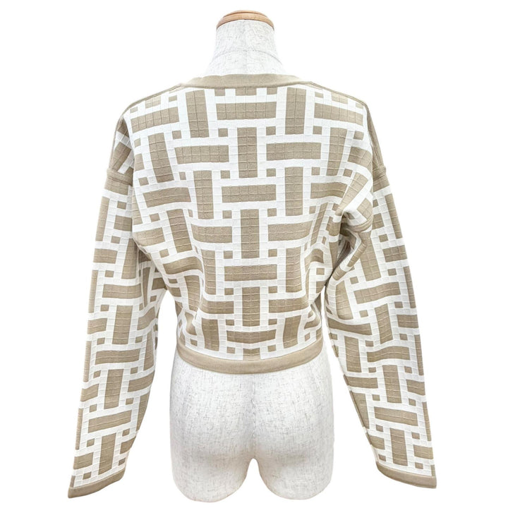 極美品△HERMES エルメス 24SS 4E2225DJ シルク コットン モザイク ZIP UP クロップド ニット ジャケット ブルゾン ベージュ 36 正規品