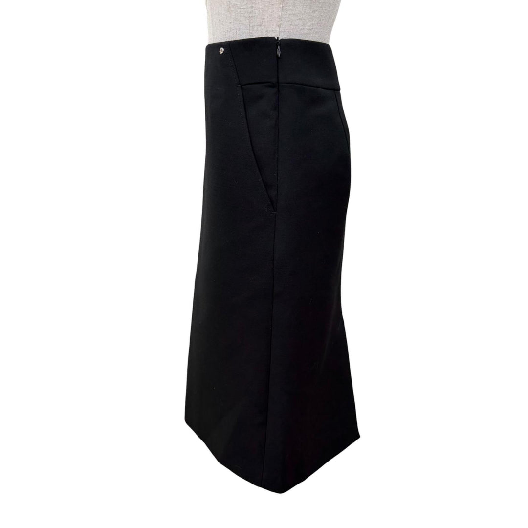 極美品☆HERMES エルメス 3H0316DX バージンウール シルバー金具 セリエ金具 膝丈 タイトスカート ブラック 40 フランス製 レディース