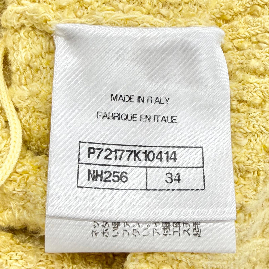 極美品△CHANEL シャネル P72177 K10414 MH256 ライオンボタン ベルト付き Vネック 長袖 ニット ロング カーディガン イエロー 34 正規品