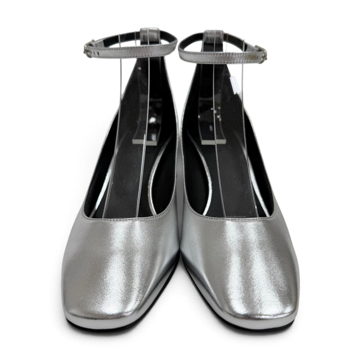 未使用品☆HERMES エルメス ガーリー60 シェーヌダンクルヒール アンクルストラップ レザー パンプス シルバー 36.5 伊製 レディース