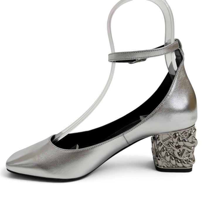 未使用品☆HERMES エルメス ガーリー60 シェーヌダンクルヒール アンクルストラップ レザー パンプス シルバー 36.5 伊製 レディース