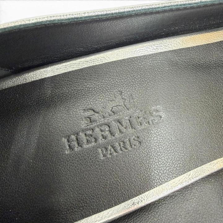 未使用品☆HERMES エルメス ガーリー60 シェーヌダンクルヒール アンクルストラップ レザー パンプス シルバー 36.5 伊製 レディース