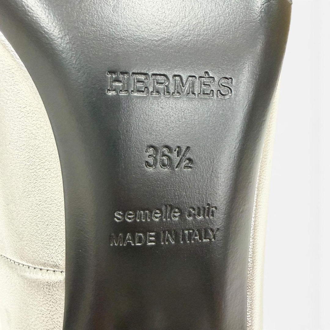 未使用品☆HERMES エルメス ガーリー60 シェーヌダンクルヒール アンクルストラップ レザー パンプス シルバー 36.5 伊製 レディース