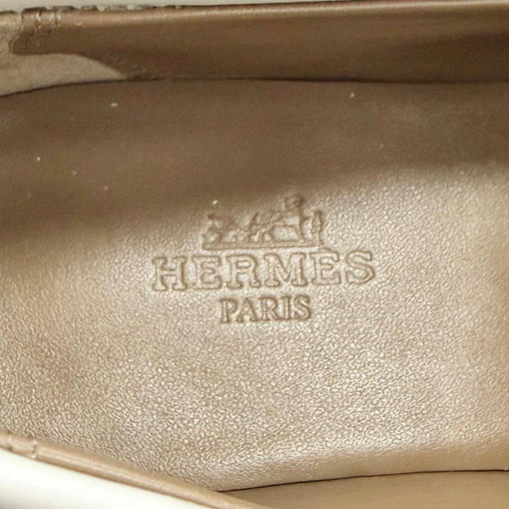 未使用品△HERMES エルメス 231067Z モカシン デスタン レザー ゴールド金具 ケリーバックル ローファー ホワイト 36.5 伊製 レディース