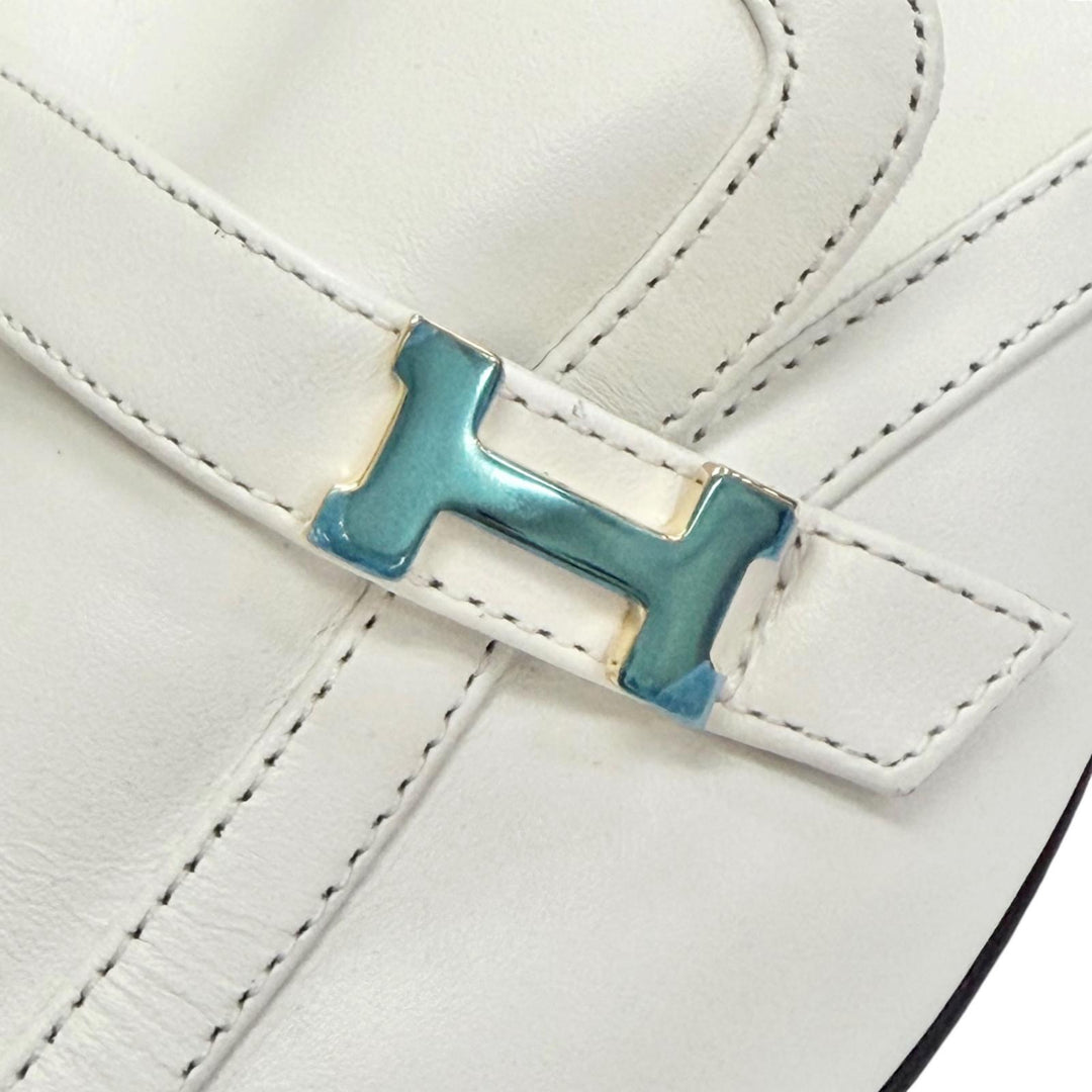 未使用品△HERMES エルメス 231055Z グルーピー ゴールド金具 Hロゴバックル スクエアトゥ レザー ミュール サンダル ホワイト 35.5 伊製