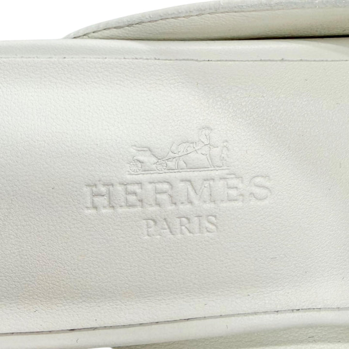 未使用品△HERMES エルメス 231055Z グルーピー ゴールド金具 Hロゴバックル スクエアトゥ レザー ミュール サンダル ホワイト 35.5 伊製