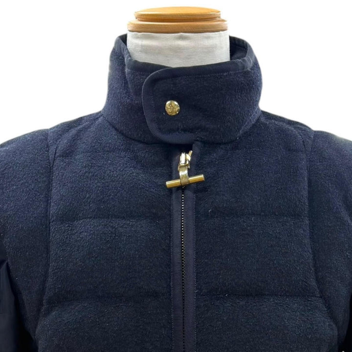 良品▼MONCLER GAMME BLEU モンクレール ガムブルー 23914032480 ウール カシミヤ ロゴワッペン ZIP ダウンジャケット ブラック 0 正規品