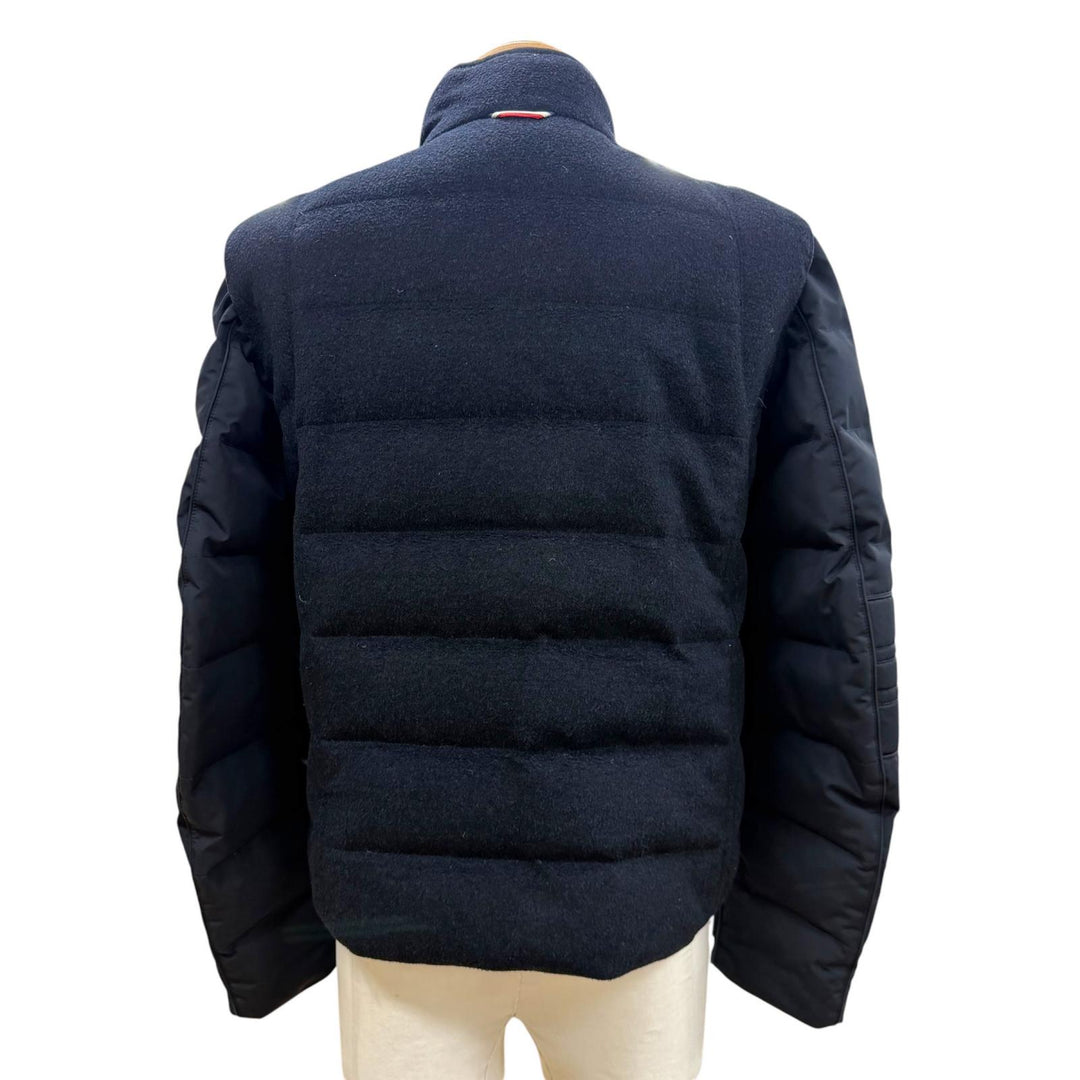 良品▼MONCLER GAMME BLEU モンクレール ガムブルー 23914032480 ウール カシミヤ ロゴワッペン ZIP ダウンジャケット ブラック 0 正規品