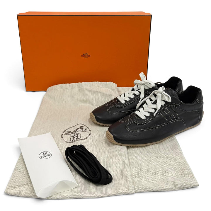 未使用品★HERMES エルメス マスター Hロゴ レースアップ レザー スニーカー ブラック 36.5 イタリア製 レディース 箱・保存袋付き
