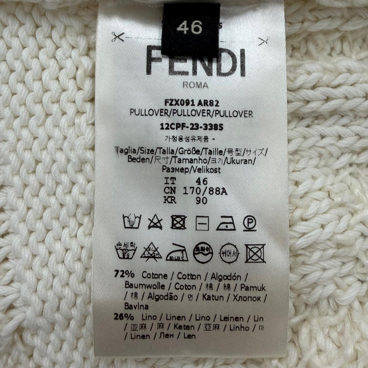 未使用品▼FENDI フェンディ 2023年製 FZ091 AR82 コットン リネン FFロゴ ニット セーター ホワイト 46 イタリア製 正規品 メンズ