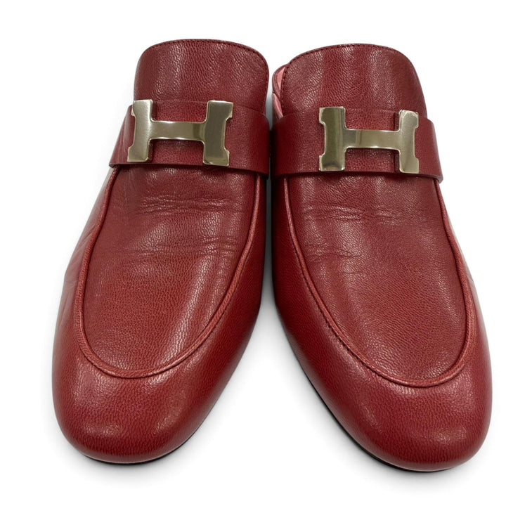 極美品☆HERMES エルメス パラディ シルバー金具 コンスタンス Hロゴ レザー ミュール サンダル レッド系 35.5 イタリア製 レディース