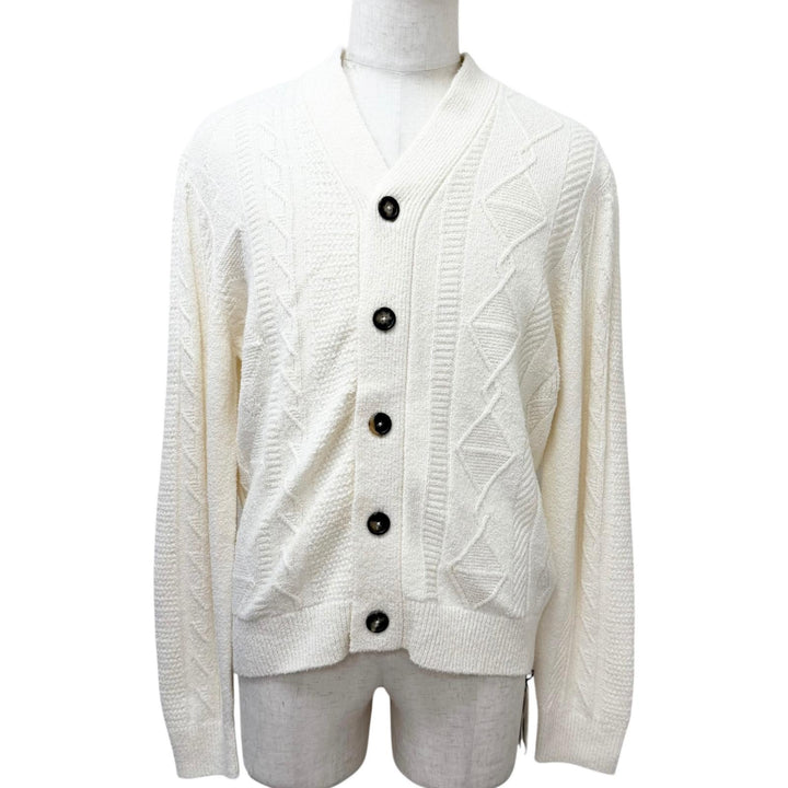 未使用品□HERMES エルメス 25AW H557322HA シルク50% ロングスリーブ ケーブル編み ニットカーディガン アイボリー M イタリア製 正規品