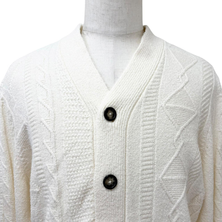 未使用品□HERMES エルメス 25AW H557322HA シルク50% ロングスリーブ ケーブル編み ニットカーディガン アイボリー M イタリア製 正規品