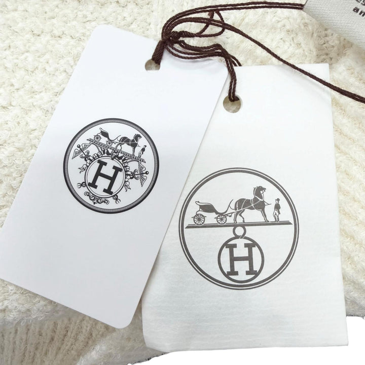 未使用品□HERMES エルメス 25AW H557322HA シルク50% ロングスリーブ ケーブル編み ニットカーディガン アイボリー M イタリア製 正規品