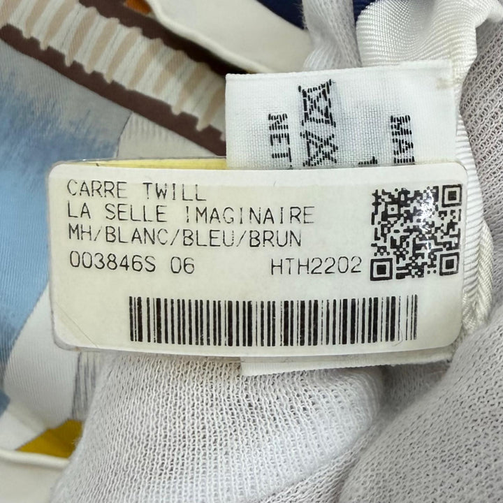 未使用品★HERMES エルメス カレ90 La Selle Imaginaire 空想の鞍 シルク100％ BLANC/BLEU/BRUN スカーフ フランス製 レディース 箱付き
