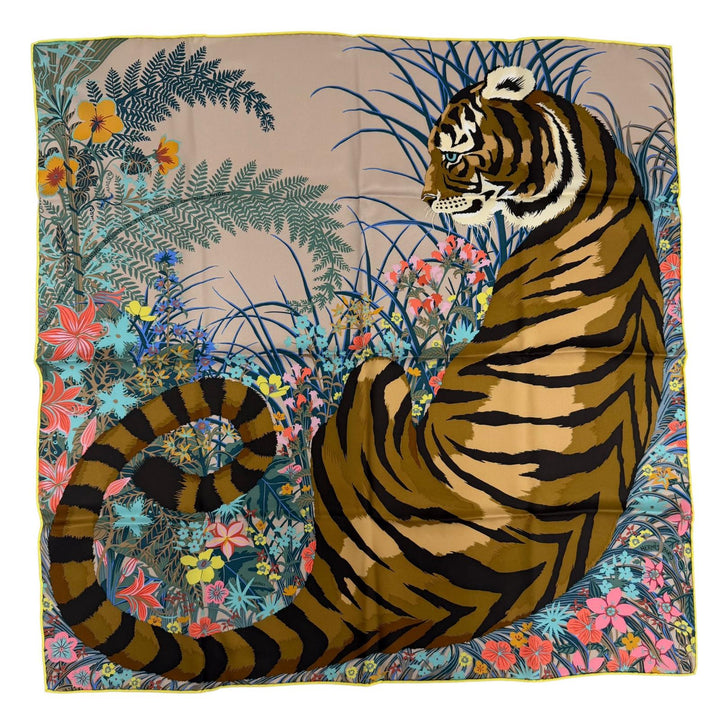 未使用品☆HERMES エルメス カレ70 タイガー・タイガー シルク100％ ベージュ・サンドル / ブラウン / マルチカラー 現行品 スカーフ