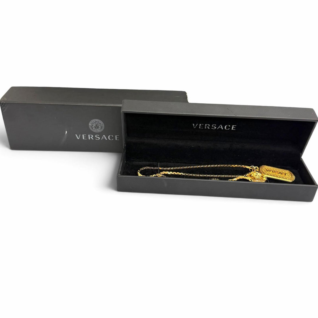 美品□VERSACE ヴェルサーチ DG14698 メデューサ ドッグタグ チェーンネックレス アクセサリー ゴールド イタリア製 ケース付き メンズ