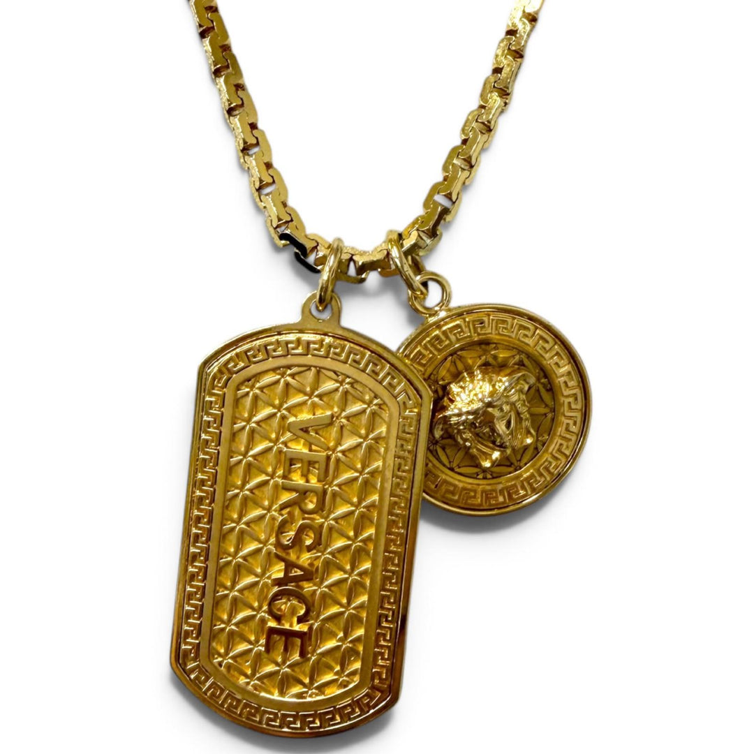 美品□VERSACE ヴェルサーチ DG14698 メデューサ ドッグタグ チェーンネックレス アクセサリー ゴールド イタリア製 ケース付き メンズ
