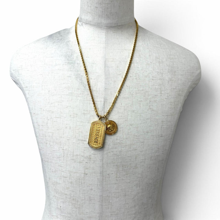 美品□VERSACE ヴェルサーチ DG14698 メデューサ ドッグタグ チェーンネックレス アクセサリー ゴールド イタリア製 ケース付き メンズ
