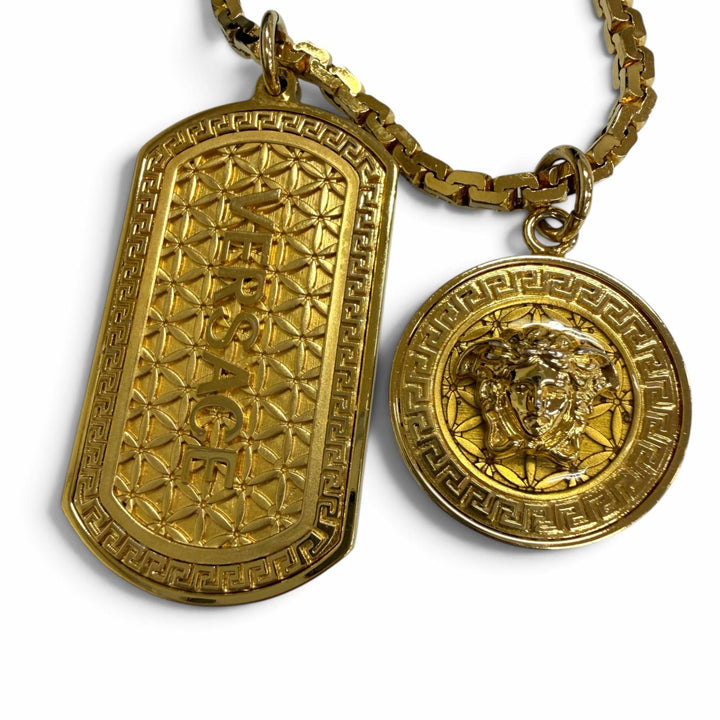 美品□VERSACE ヴェルサーチ DG14698 メデューサ ドッグタグ チェーンネックレス アクセサリー ゴールド イタリア製 ケース付き メンズ