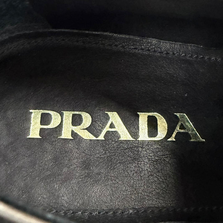 極美品□PRADA プラダ 2EE098 レザー エアソール ウィングチップ フルブローグ レースアップ レザーシューズ シルバー系 6.5 メンズ