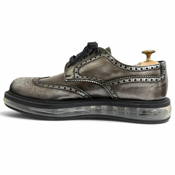 極美品□PRADA プラダ 2EE098 レザー エアソール ウィングチップ フルブローグ レースアップ レザーシューズ シルバー系 6.5 メンズ