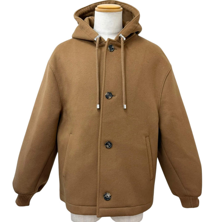 極美品□LOEWE ロエベ H526Y01WCA 襟裏アナグラムレザーパッチ フーデッド ブルゾンジャケット キャメル 48 イタリア製 正規品 メンズ