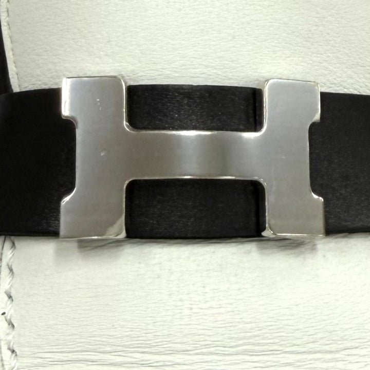 美品★HERMES エルメス モカシン パリ シルバー金具 H金具 バイカラー レザー ローファー ブラック ホワイト 37 イタリア製 箱付き