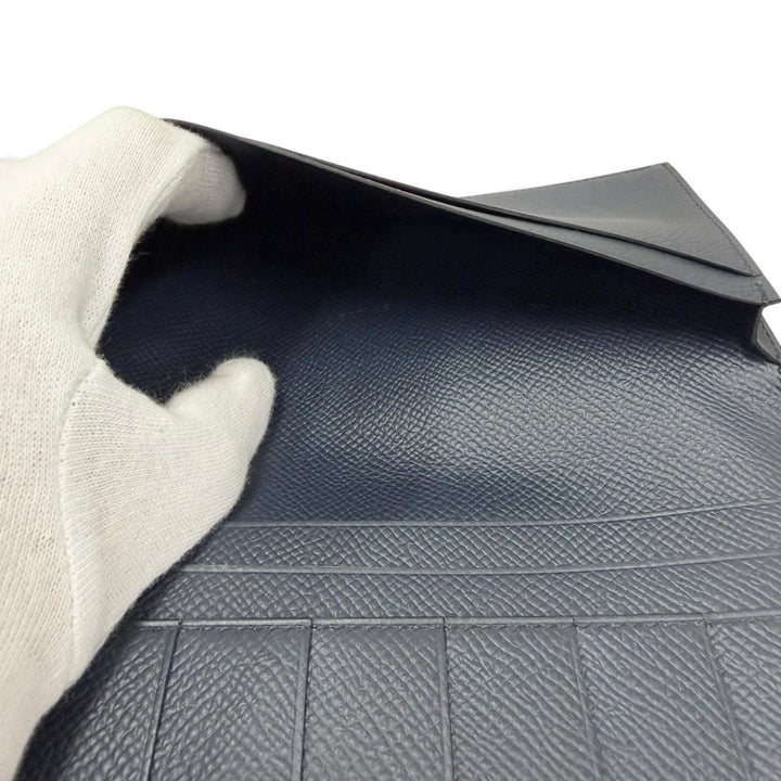 極美品□HERMES エルメス MC2フレミング ヴォーエプソン レザー 長財布 二つ折り財布 ネイビー Y刻印入り フランス製 メンズ 箱付き
