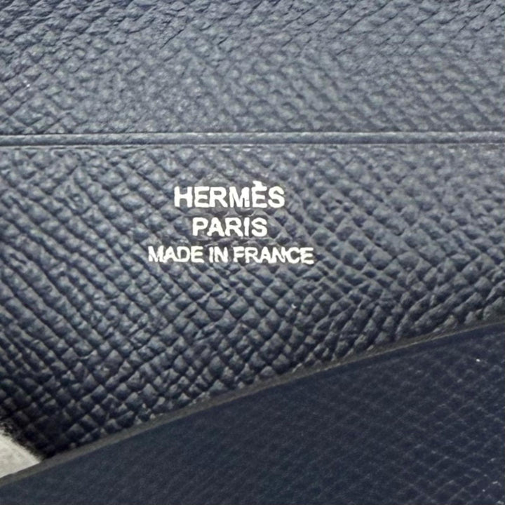 極美品□HERMES エルメス MC2フレミング ヴォーエプソン レザー 長財布 二つ折り財布 ネイビー Y刻印入り フランス製 メンズ 箱付き