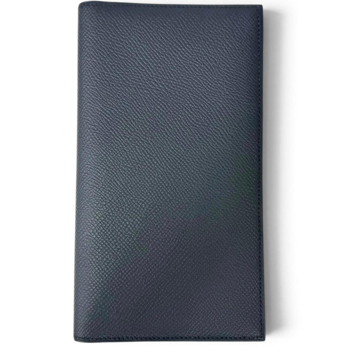 極美品□HERMES エルメス MC2フレミング ヴォーエプソン レザー 長財布 二つ折り財布 ネイビー Y刻印入り フランス製 メンズ 箱付き